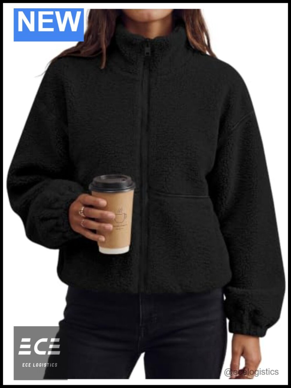 Sherpa Fleece Jacket Oversized Zip Up Warm Winter Coat
